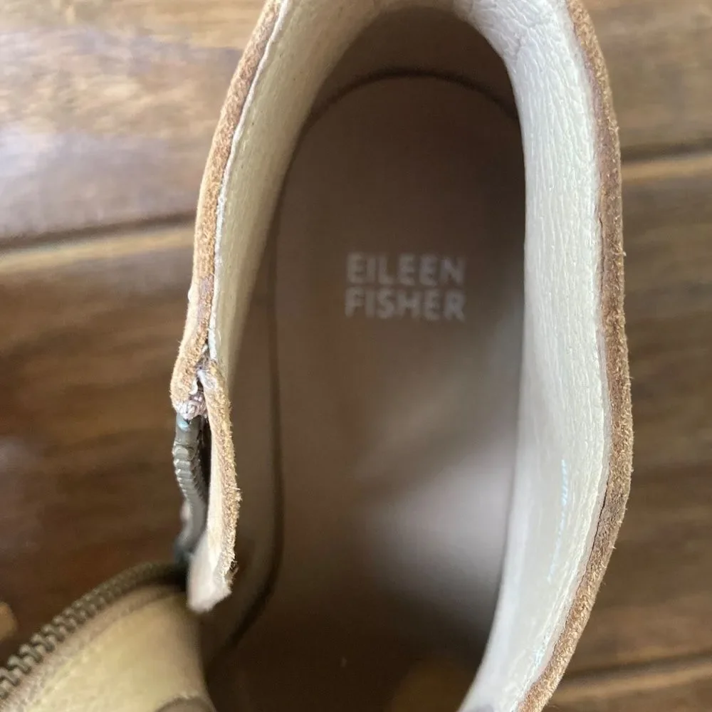 Eileen Fisher Melrose Nubuck Leather Block Heel Booties Women's 7.5 Light Tan